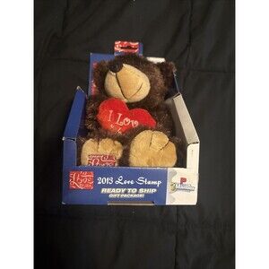2013 Love Stamp Teddy Bear Plush Brown W/ I Love You Heart Valentines Day
